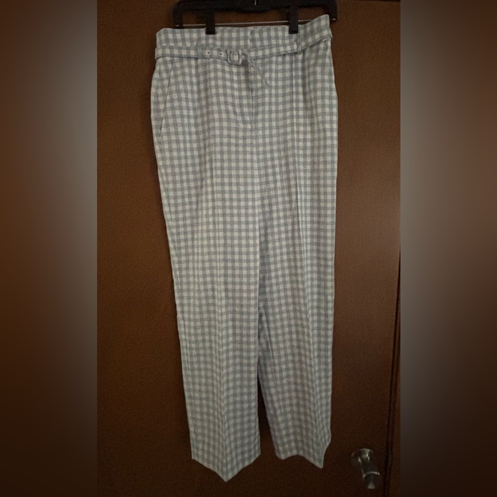 Ann Taylor Light Blue Gingham Straight Leg Pants